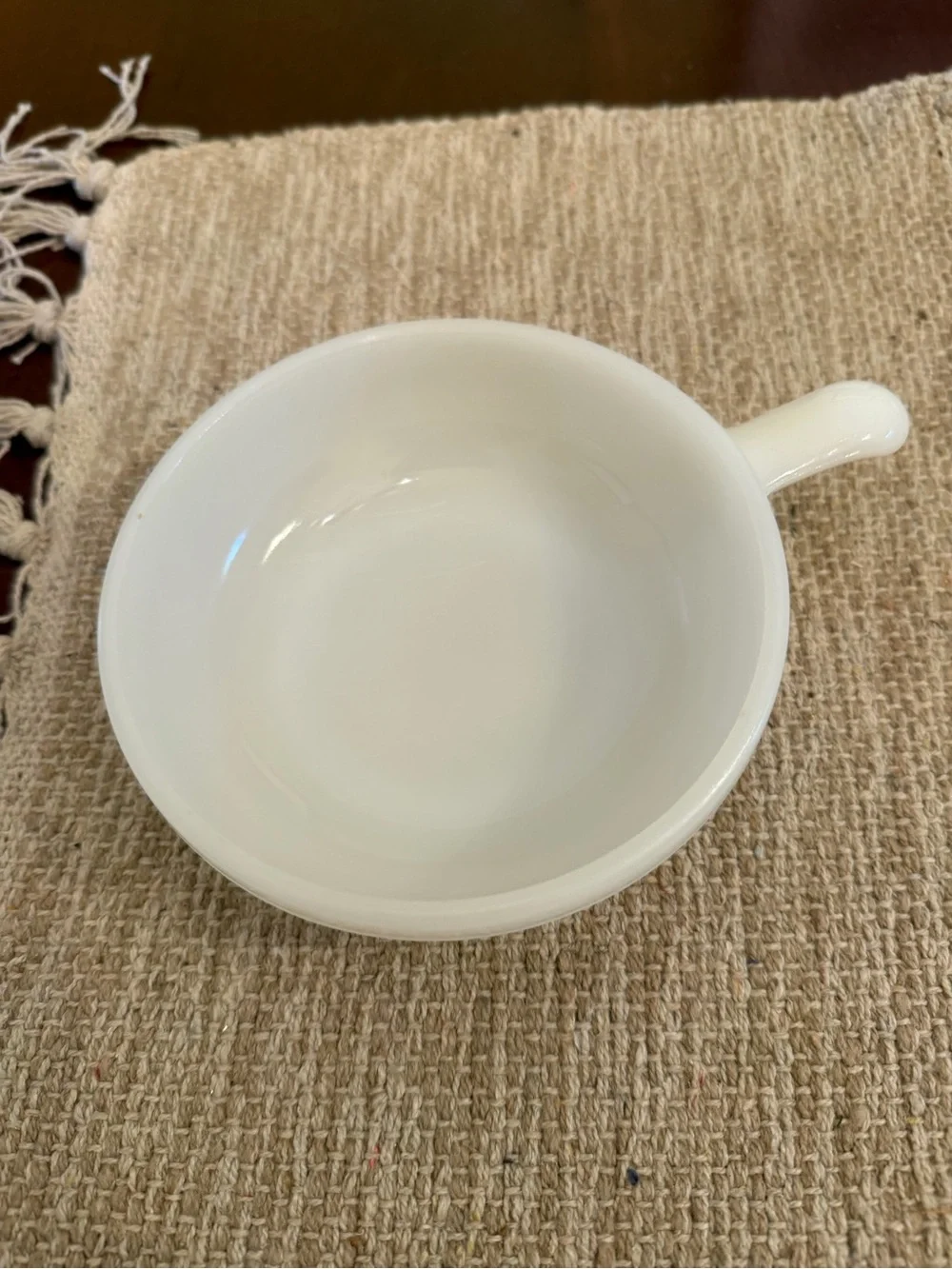 Vintage Milk Glass Handled Soup Bowl